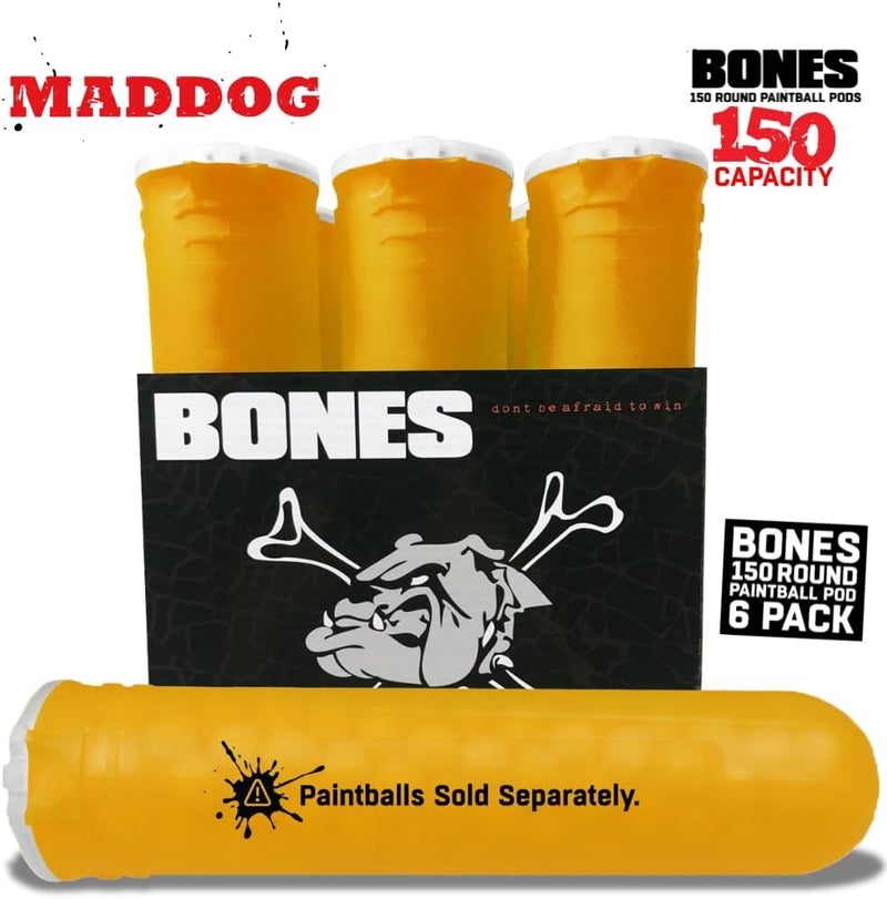 MAddog 150 Round Bones Paintball Pods | Durable Quick Reload Tubes for Tournament and Recreational Speedball Woodsball | 6 Pack - Image 4